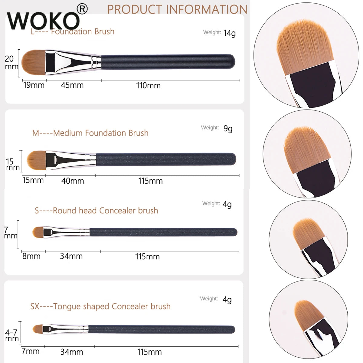 4 Types Sizes Upgraded Ultra-thin Foundation Concealer Makeup Brush Professional Liquid Foundation Cream Concealer Make-up Tool