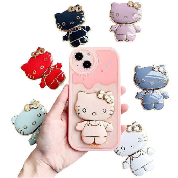 Sanrio Hello Kitty Rotatable Folding Stand with Cosmetic Mirror, Make-up Artifact for Going Out, Welfare for Lazy People