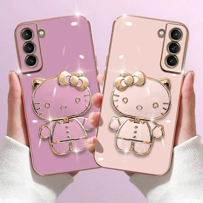 Sanrio Hello Kitty Rotatable Folding Stand with Cosmetic Mirror, Make-up Artifact for Going Out, Welfare for Lazy People