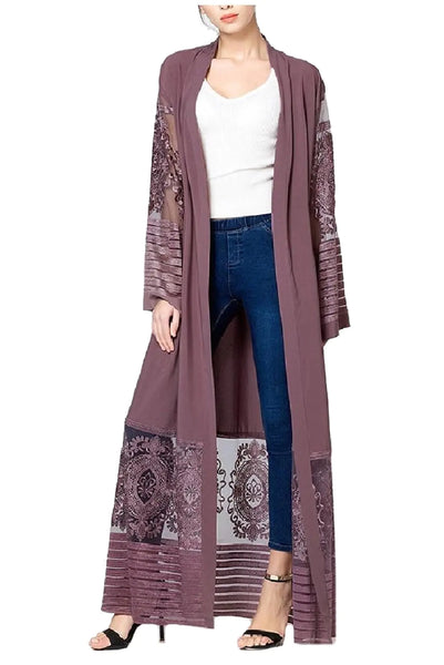 WSPLYSPJY Embroidered Women Open Abaya Muslim Dress Islamic Cardigan Dubai Kaftan Robe Purple 2XL