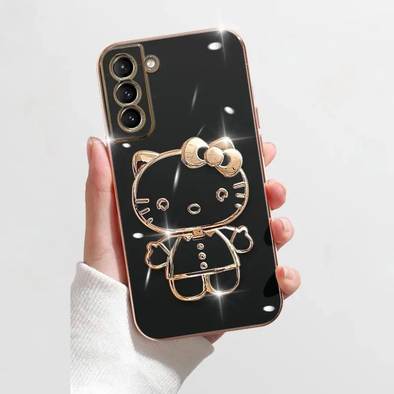 Sanrio Hello Kitty Rotatable Folding Stand with Cosmetic Mirror, Make-up Artifact for Going Out, Welfare for Lazy People