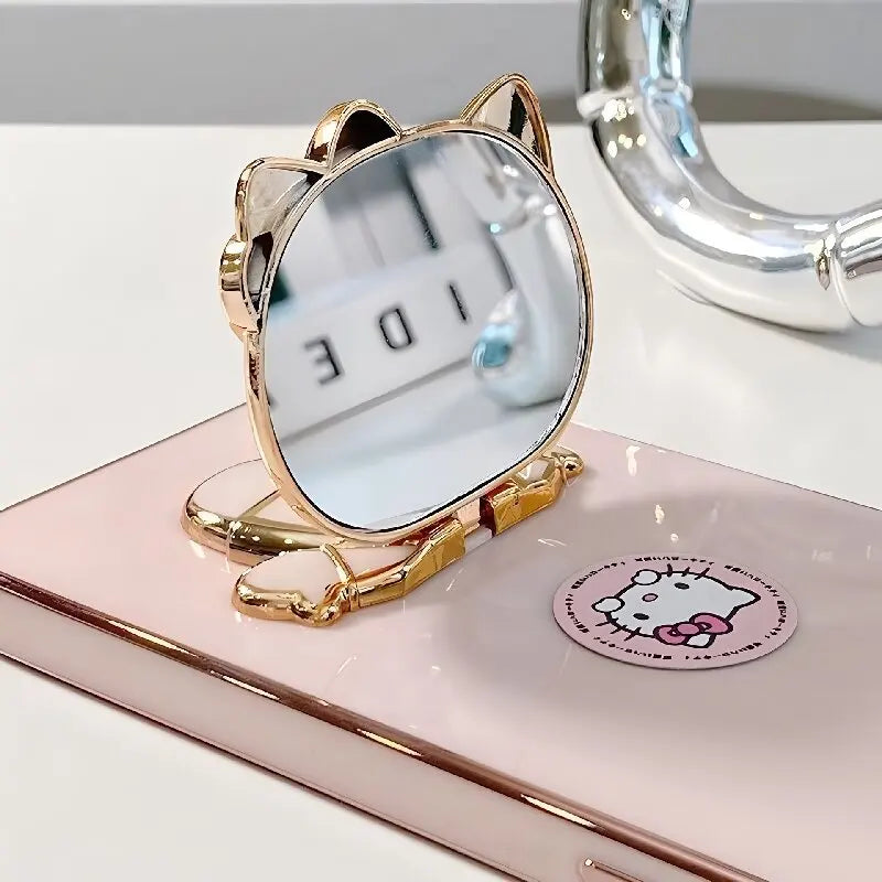 Sanrio Hello Kitty Rotatable Folding Stand with Cosmetic Mirror, Make-up Artifact for Going Out, Welfare for Lazy People