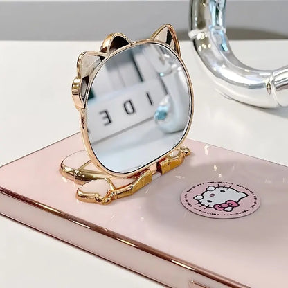 Sanrio Hello Kitty Rotatable Folding Stand with Cosmetic Mirror, Make-up Artifact for Going Out, Welfare for Lazy People