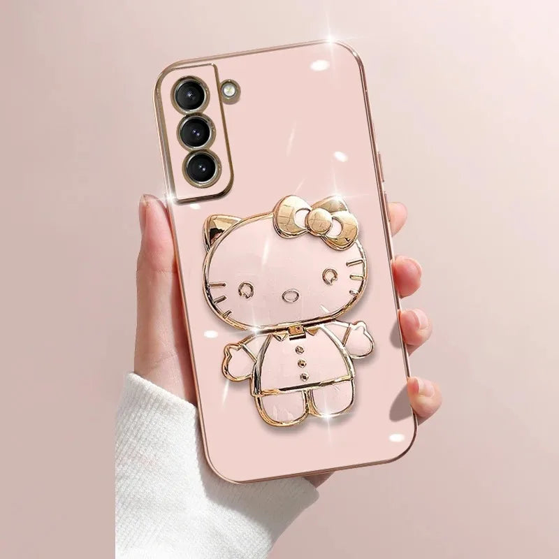 Sanrio Hello Kitty Rotatable Folding Stand with Cosmetic Mirror, Make-up Artifact for Going Out, Welfare for Lazy People