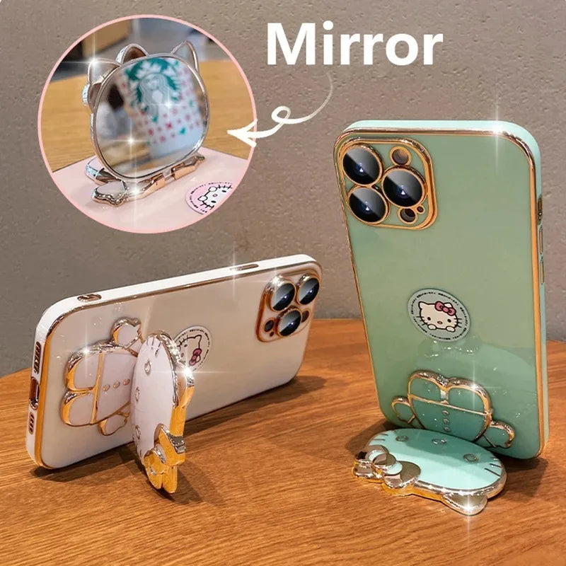 Sanrio Hello Kitty Rotatable Folding Stand with Cosmetic Mirror, Make-up Artifact for Going Out, Welfare for Lazy People