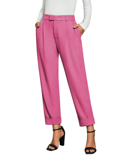 GRAPENT Cropped Work Pants for Women Hot Pink Pants Loose Pants for Women Comfy Fall Pants Women Baggy Dress Pants Women Office Clothes for Women 2024 Hot Pink Size XX-Large US Size 20 to Size 22